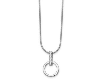 Sterling Silver and Diamond Dropped Circle Adjustable Pendant Necklace