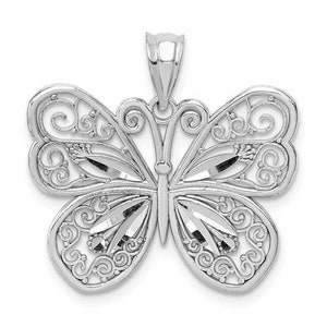 14K White Gold Filigree Butterfly Pendant - Etsy
