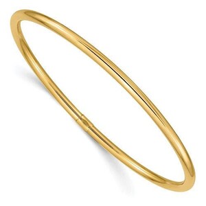 14K Yellow Gold Slip-On Bangle - Minimalist 3mm, Polished Finish, Perfect Gift for Her