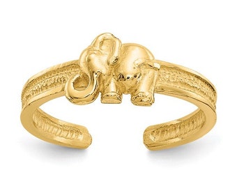 14K Elephant Toe Ring, Yellow Gold Good Luck Symbolic Lucky Adjustable Toe Ring