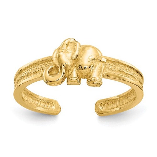 14K Elephant Toe Ring, Yellow Gold Good Luck Symbolic Lucky Adjustable Toe Ring