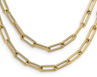 14K Double-Layer Link Necklace, Link Chain Necklace, Gold Paperclip Necklace, Layered Thick Link Necklace, Luxury Stackable Gold Necklace