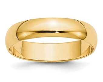 14k Yellow Gold Wedding Band 5mm | Polished Half-Round Gold Ring | Stackable Ring | Multiple Sizes Available | Perfect Gift