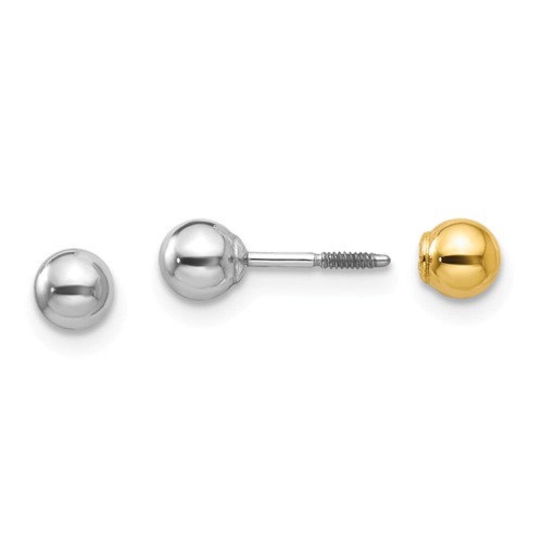 14K Yellow Gold and White Gold Ball Reversible Screw Back Studs Etsy