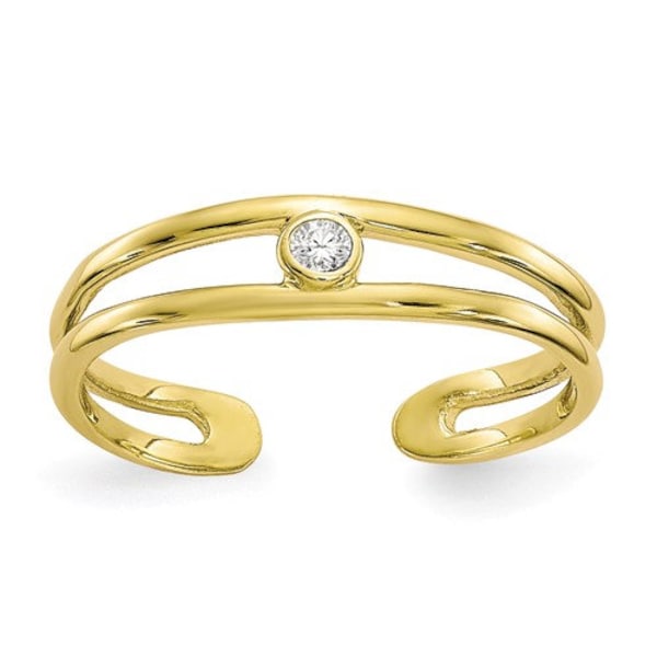 10k Yellow Gold and Cubic Zirconia Double Band Tapered Adjustable Toe Ring