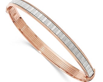 Sterling Silver Rose Gold Plated Textured Hinged Bangle