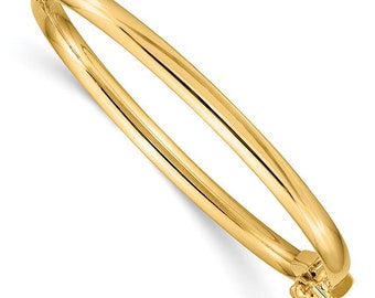 14K Gold Baby Bangle with Safety Clasp - Polished Hinged Children's Bracelet, Perfect Keepsake Gift, Comes in a Gift Box