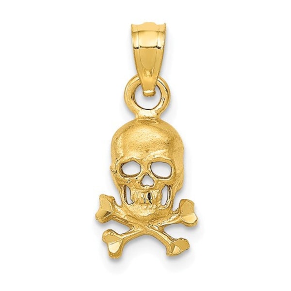 14k Yellow Gold Skull and Crossbones Pendant - 19mm Long, 8mm Wide, Perfect Gift