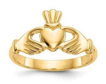 14K Yellow Gold High Polished Claddagh Ring