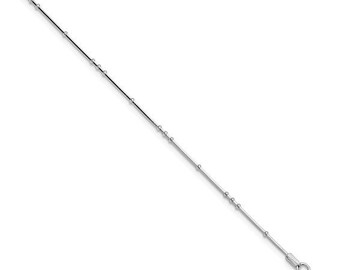 Sterling Silver Rhodium-plated Polished Beaded with 1in ext. Anklet • Dainty  Anklet Bracelet • Satellite Anklet • Anklet Bead Bracelet