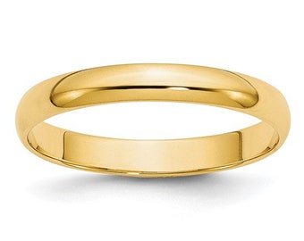 14k Polished Yellow Gold 3mm Half Round Band|CLASSIC DOME| Comfort Fit | Men's Women's Wedding Ring Simple