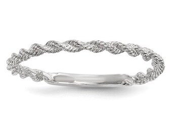 14K White Gold Twisted Rope Design 1.5mm wide Wedding or Stacking Band