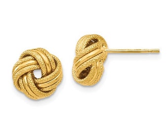 14k Yellow Gold Twisted Love Knot Stud Earrings