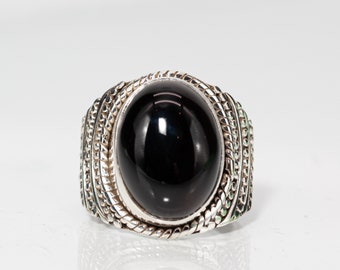 Natural black onyx ring, hand made 925 black onyx ring