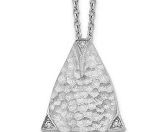 Sterling Silver Diamond Accent Pendant Necklace - Adjustable 18-20 Inch, Textured Design, Perfect Gift