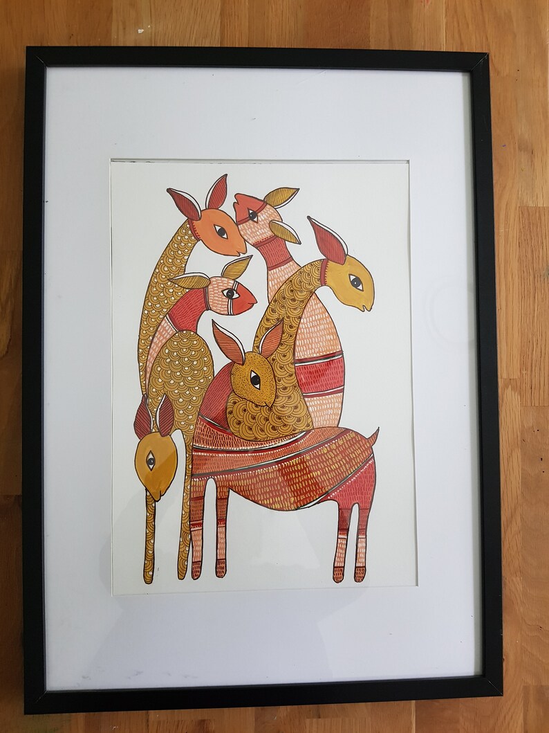 Indian Gond Art Painting Gond Art Deer Indian Folk Art Etsy