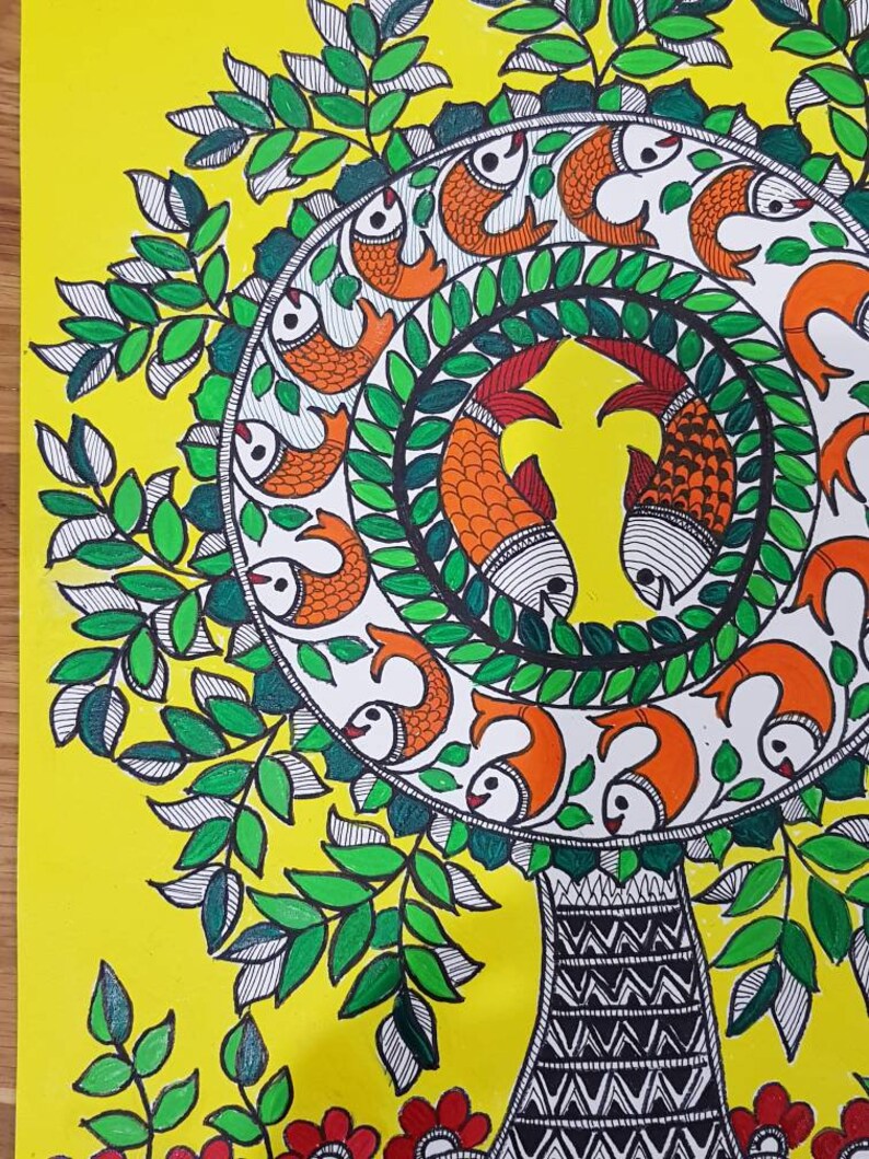 Original Madhubani Tree of Life Painting Indian Folk Art Etsy