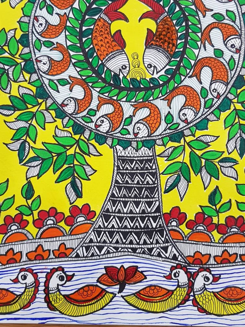Original Madhubani Tree of Life Painting Indian Folk Art Etsy