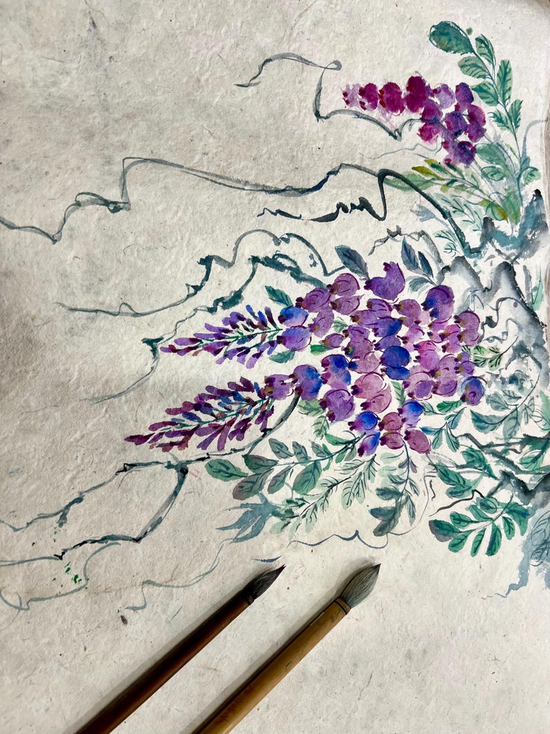 Purple Wisteria Floral Painting Art Home Décor Housewarming Gift Mother