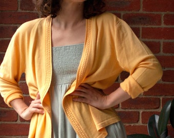 Vintage 90s yellow fine Italian knit cardigan | Size S | yellow wool