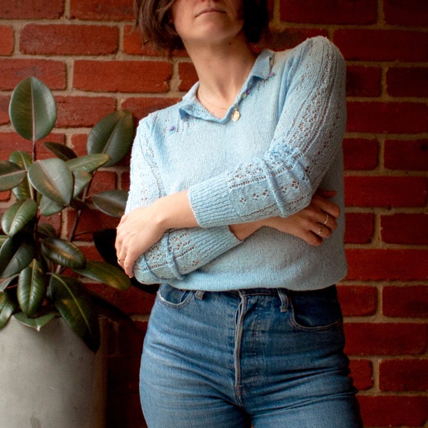 Blue and White Knit Sweater Etsy