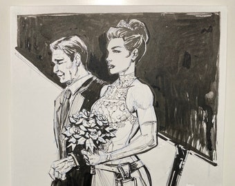 Meryl Silverburgh Wedding - With Roy Campbell - Metal Gear Solid 4 Original Art Sketch 9" x 12"