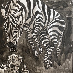 INKTOBER 2024 DAY 4 // EXOTIC: Zebra Metal Gear Solid Inspired Ink Drawing 6&quot;x9&quot;