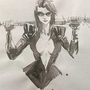 Nail-Bat Girl - Fashion Original Art Sketch 8.5&quot; x 11&quot;