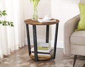Industrial End Table, Rustic Side Table, Round Side Table, Vintage Lamp Plant Stand Table, Industrial Bedside Table, Dark Brown Nightstand