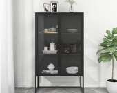 Industrial Vitrine Cabinet, Black Metal Cabinet, Kitchen Glass Cabinet, Industrial Kitchen Cabinet, Black Metal Highboard With Glass Doors