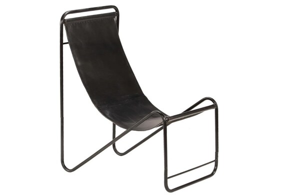 Retro Design Sling Chair Black Bedroom Lounge Chair Industrial Leather Relax Chair Living Room Occasional Chair Vintage Accent Furniture