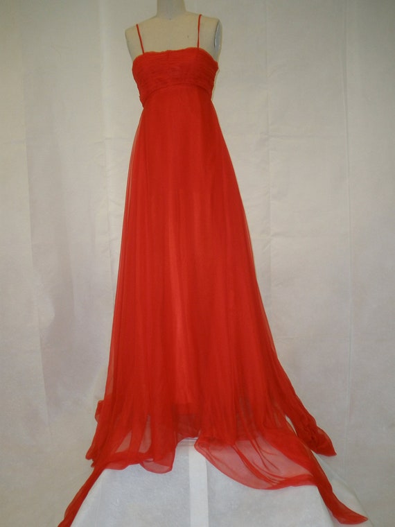 red silk evening gown