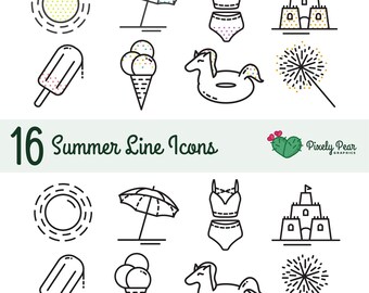 Summer Line Icons | Planner Icons | Bullet Journal Graphics | Website Icons | Summer Vector Graphics