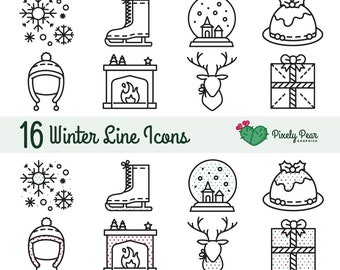 Winter Line Icons Digital Download | Holiday Vector Graphics | Planner Icons | Bullet Journal Graphics | Website Icons | Winter Clip Art