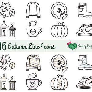 Autumn Line Icons Digital Download | Fall Vector Graphics | Planner Icons | Bullet Journal Graphics | Website Icons | Autumn Clip Art