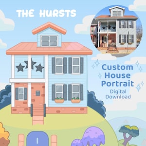Custom Personalized Bluey Style House Portrait | Unique Gift Idea | Custom House Art | Kids Room Art