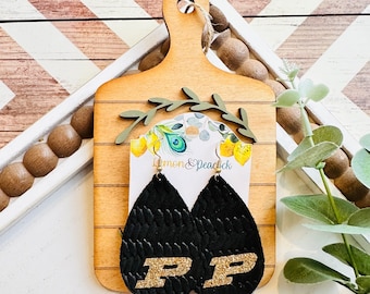 Purdue Black and Gold Teardrop Earrings