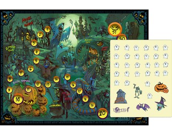 Kids Halloween Countdown Advent Calendar and October Chart with Stickers for Boys and Girls.