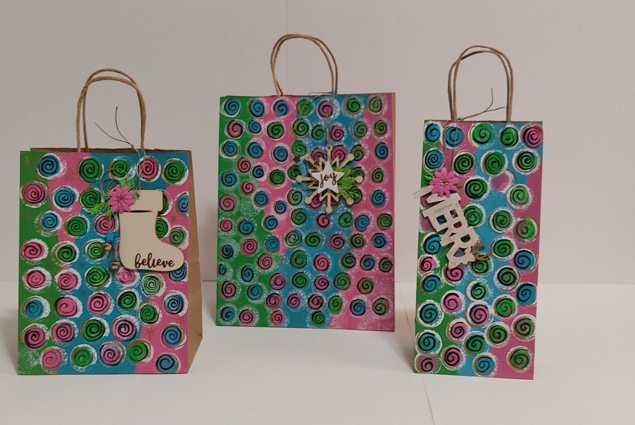 Set of 6 of Handcrafted Paper Gifts Bags, Christmas Bags, Gift Bags Etsy