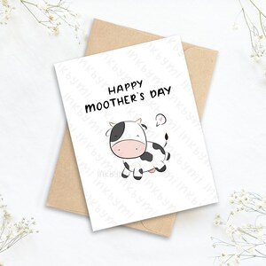 Carte de fête des mères mignonne | Carte punny pour maman | Carte maman | Cartes de vache | Carte de vache mignonne | Carte d’animal mignon | Carte de vœux mignonne | Carte Je t’aime