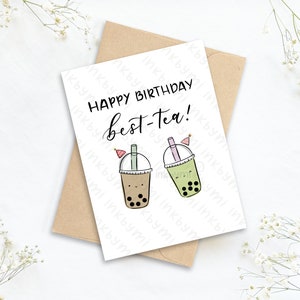 Carte d’anniversaire punny pour le meilleur ami | Joyeux anniversaire carte | Carte de jeu de mots pour les couples | Carte Bubble Tea | I Carte gourmande | Carte d’amitié | Mignon