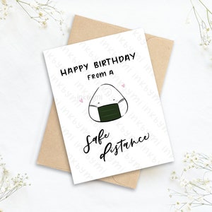 Carte de joyeux anniversaire mignonne | Carte Onigiri | Carte japonaise | Distance de sécurité | Distance sociale | | de distanciation sociale Carte d’anniversaire amusante | Sot