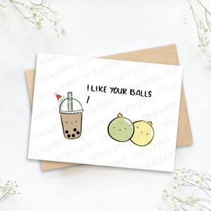 Carte de thé à bulles | Carte de thé Boba | Carte de thé | Carte BBT | Carte Boba | J’aime tes couilles | Drôle de carte de Noël | Carte alimentaire | Mignon | Carte perforée