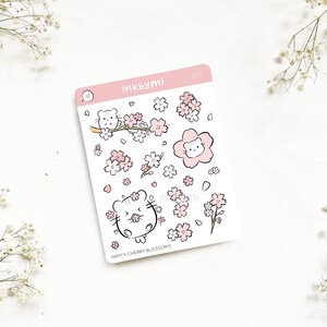 Feuille d'autocollants fleurs de cerisier | Hamster en fleurs de cerisier | Hamster mignon | Sakura | Esthétique Sakura | Fleur de cerisier | Stickers fleurs