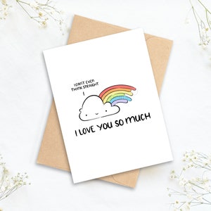 Je t’aime tellement, je ne peux même pas penser directement | Saint-Valentin gay | L’amour gay | Carte queer | Carte de fierté | Carte de Saint-Valentin mignonne Arc-en-ciel