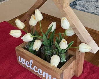 Farmhouse Table Centerpiece Caddy: Solid Wood, Rustic Charm