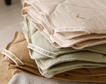 Organic Linen Baby Play Mat • Quilted Toddler Activity Rug