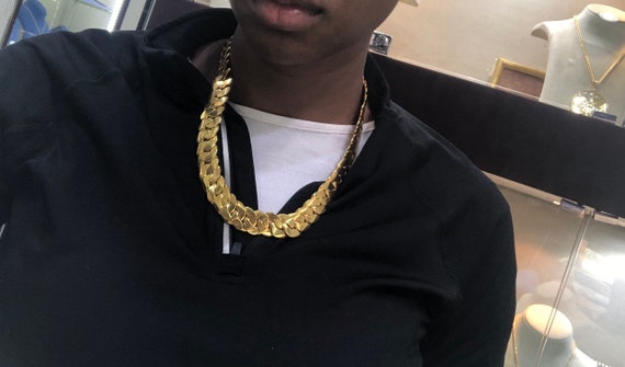 Solid Gold Cuban Chain Necklace Mens 
