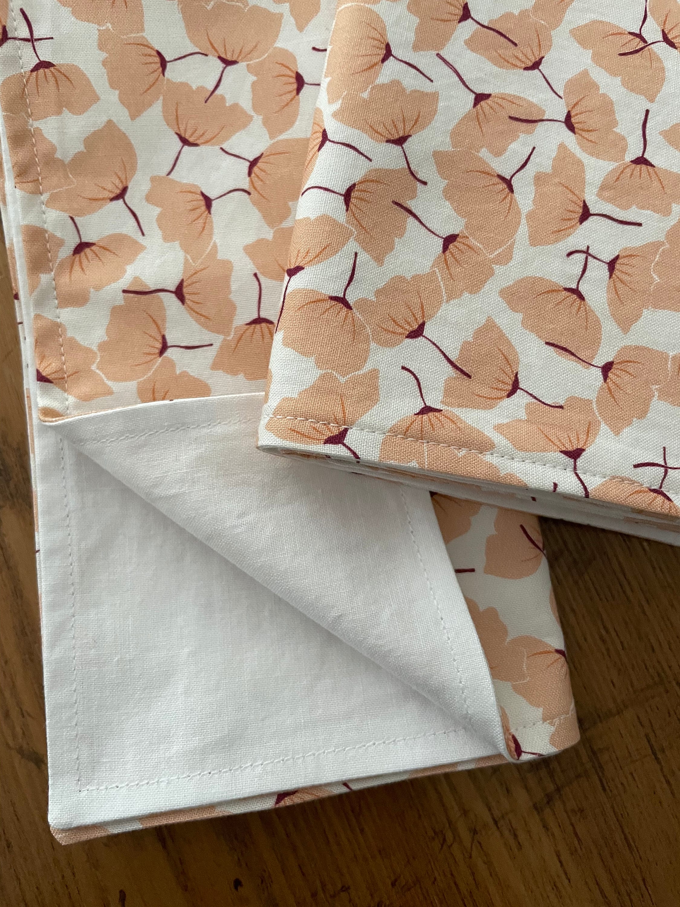 Peach Poppy Cloth Cocktail Napkins, Doublesided Cocktail Napkins, Great Hostess or Housewarming