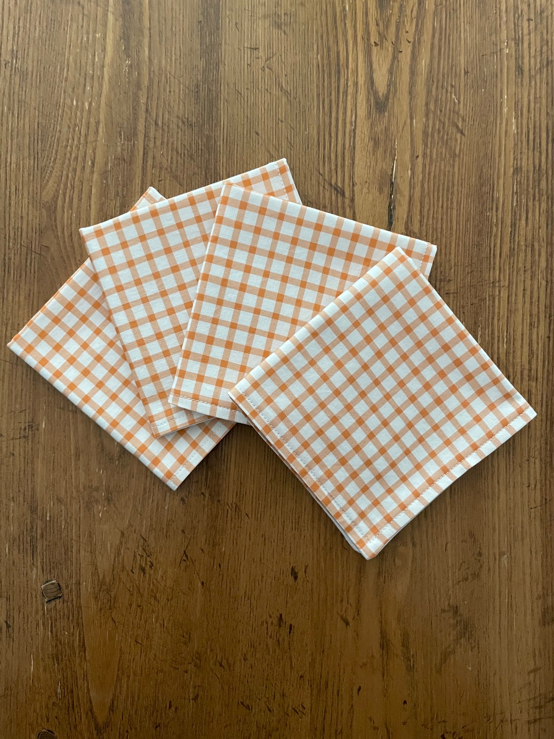 Peach Gingham Cloth Cocktail Napkins Doublesided Cocktail Etsy UK